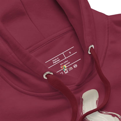 Maroon hoodie with a label on the chest area