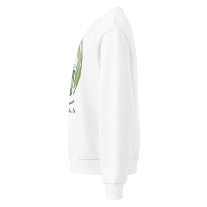 White hoodie with green leaf design on a white background