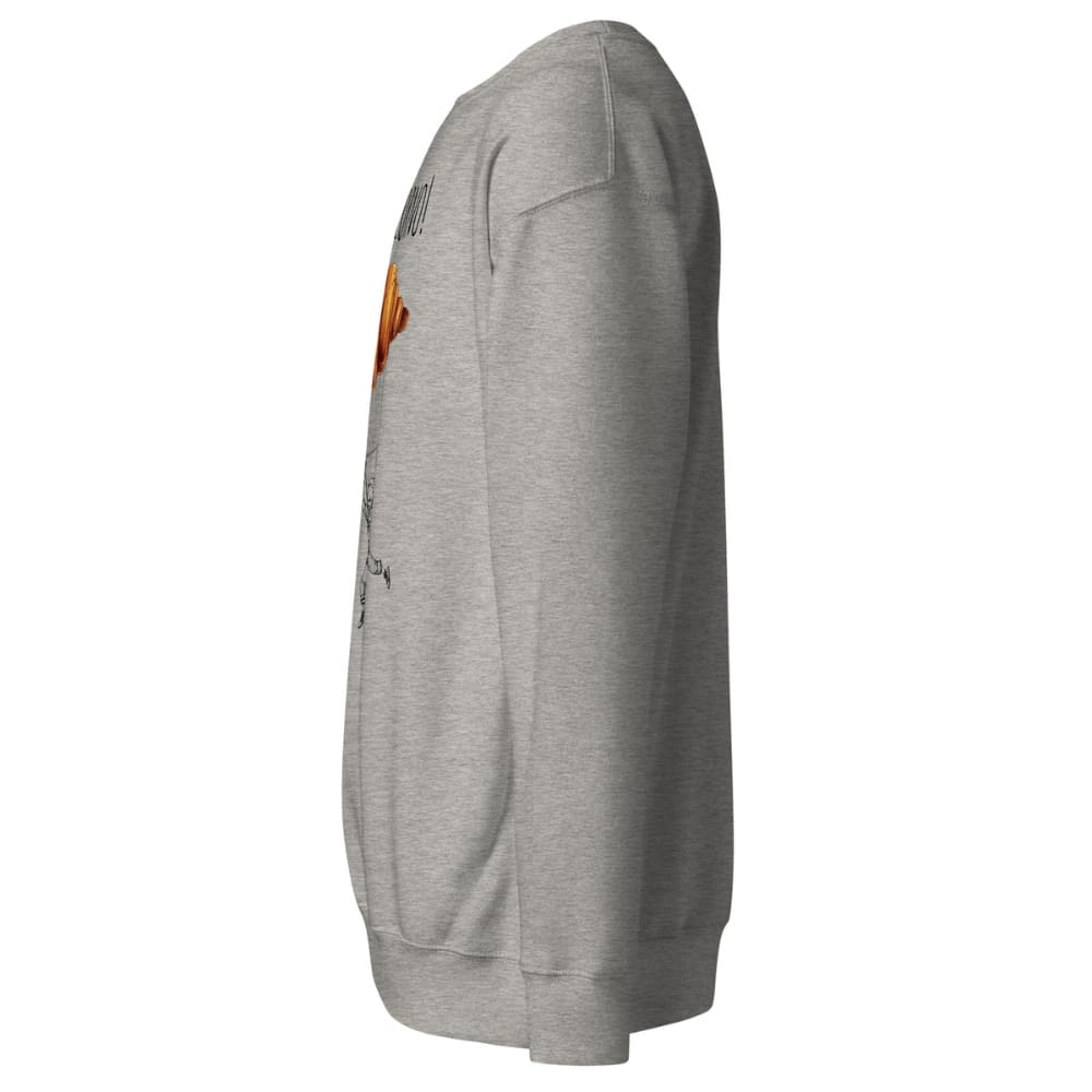 Gray sweatshirt with a logo on the chest against a white background