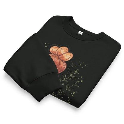 Black sweatshirt with a floral design on a white background