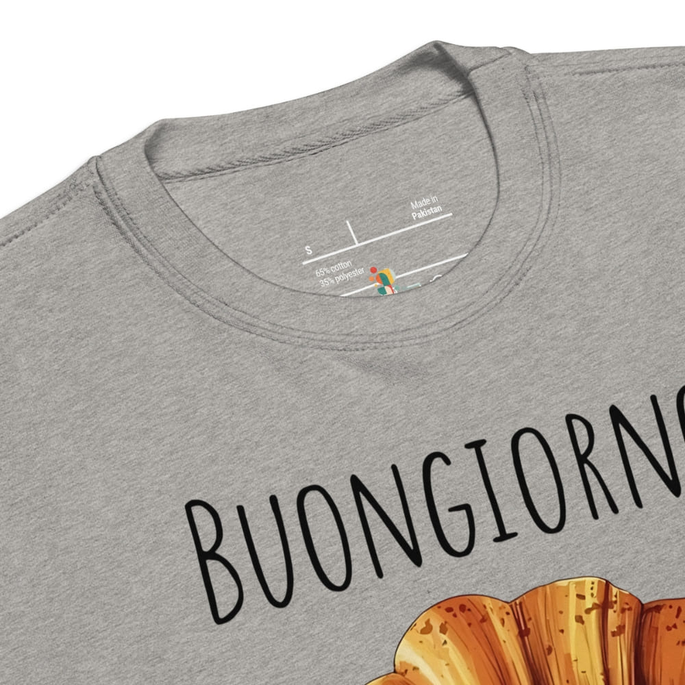 Gray t-shirt with 'BUONGIORNO' and a pumpkin design on a white background