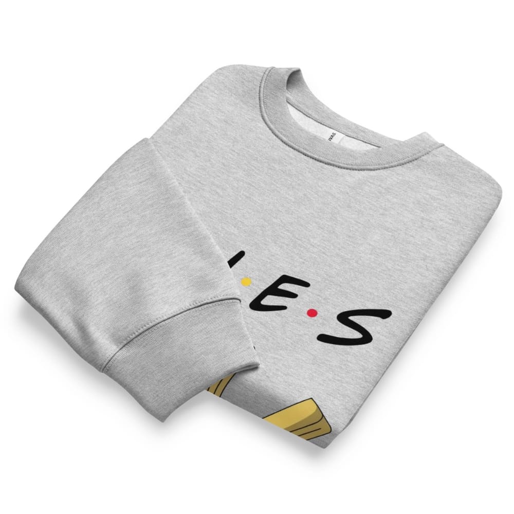 Gray sweatshirt with 'IES' design on a white background