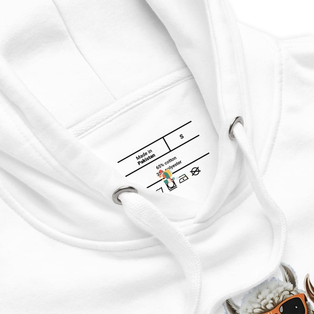 Close-up of a white garment with a label on a white background