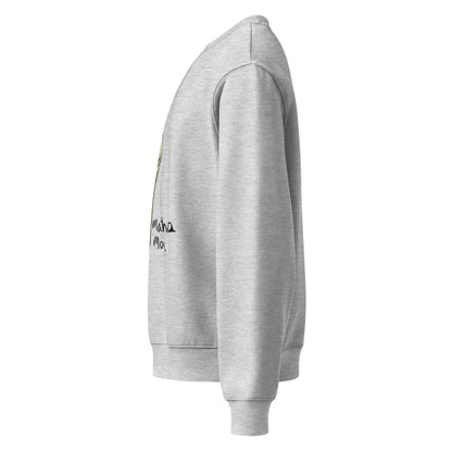 Gray hoodie with branding on a white background