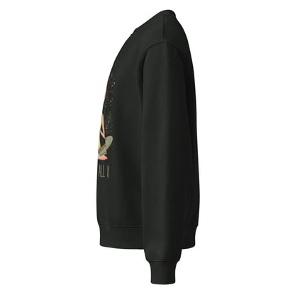 Black hoodie with a colorful graphic on the sleeve against a white background