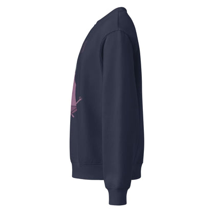 Navy blue sweatshirt with a pink graphic on a white background
