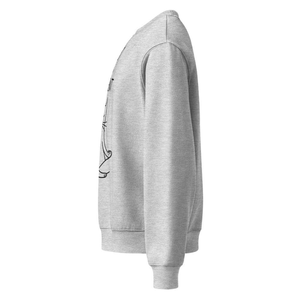 Gray hoodie with a small graphic on the sleeve against a white background