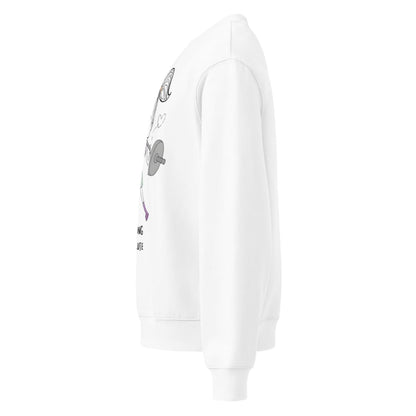 White hoodie with graphic design on a white background