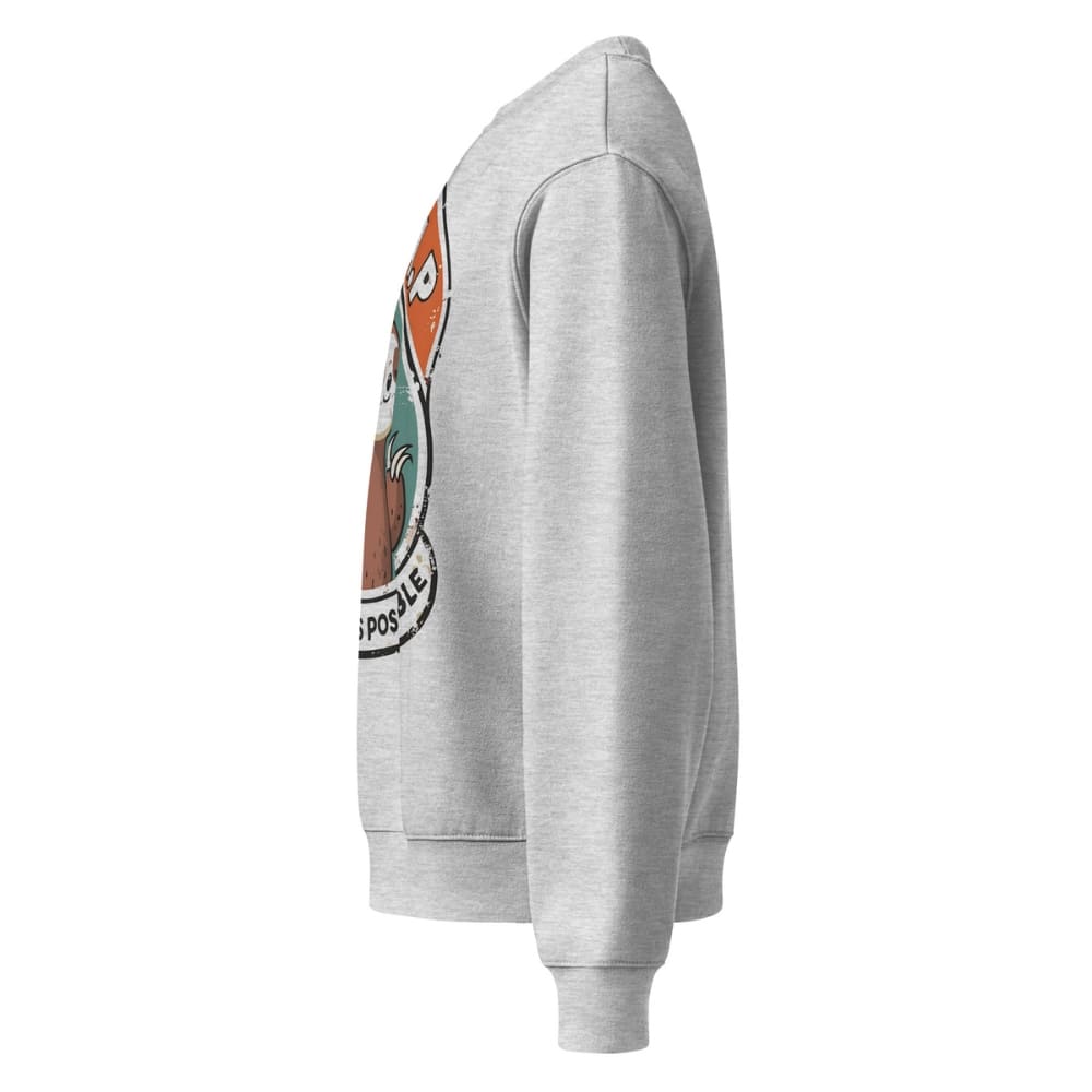 Gray sweatshirt with a logo on the chest against a white background