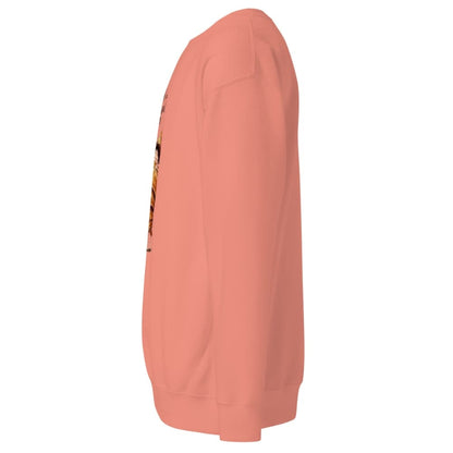Side view of a peach-colored sweatshirt on a white background