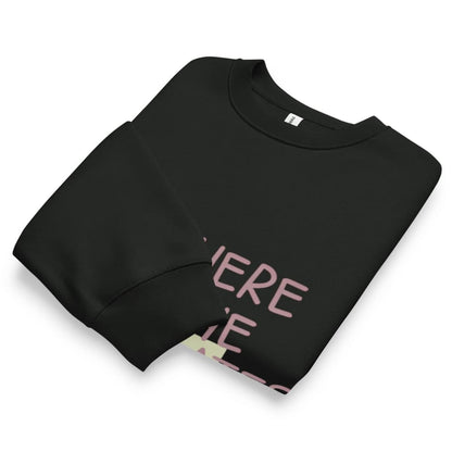 Black sweatshirt with pink text on a white background