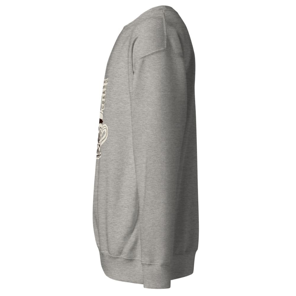 Gray sweatshirt with a logo on the sleeve against a white background