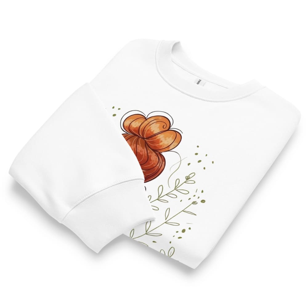 White t-shirt with a brown flower design on a white background
