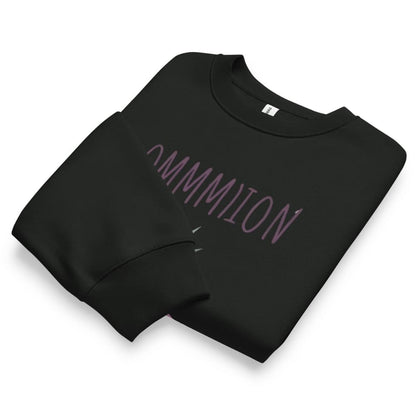 Black sweatshirt with pink text on a white background
