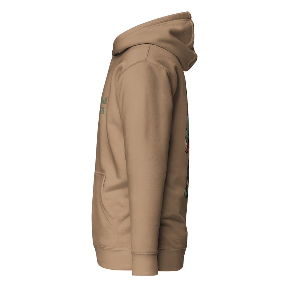 Beige hoodie with patches on a white background