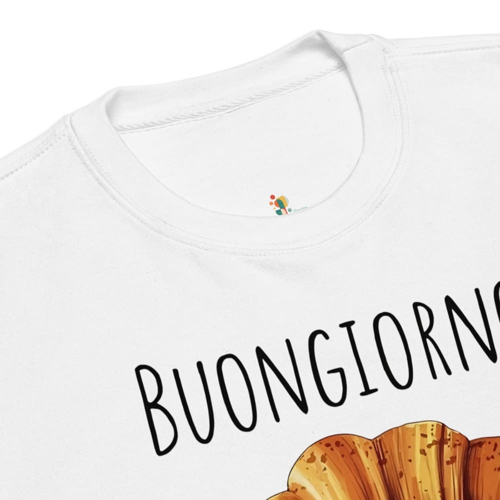 White shirt with 'BUONGIORNO' and a bun design on a white background