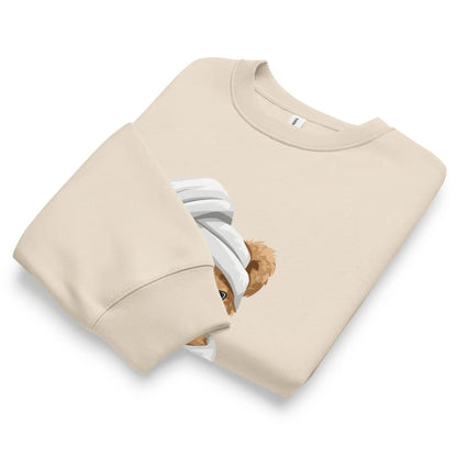 Beige sweatshirt with a teddy bear design on a white background