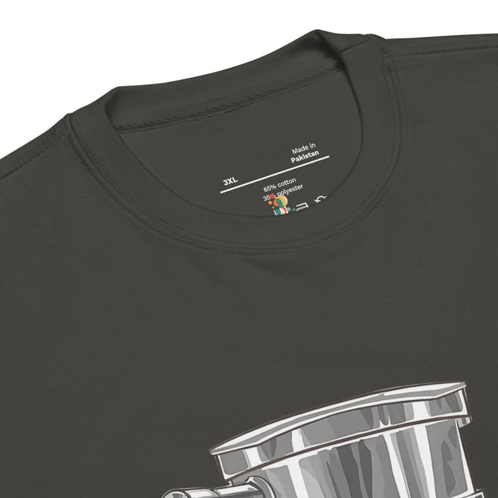 Black t-shirt with a graphic design on the chest area, featuring a metallic cup.