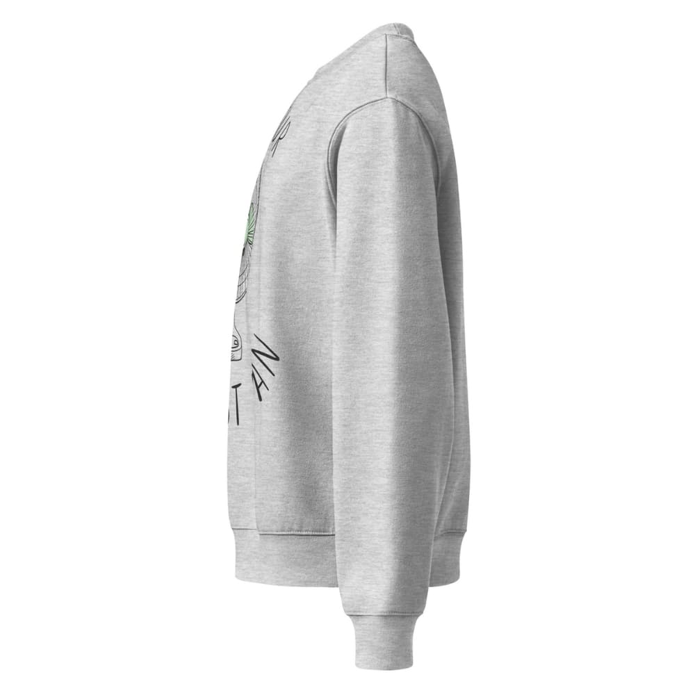 Gray hoodie with text design on a white background