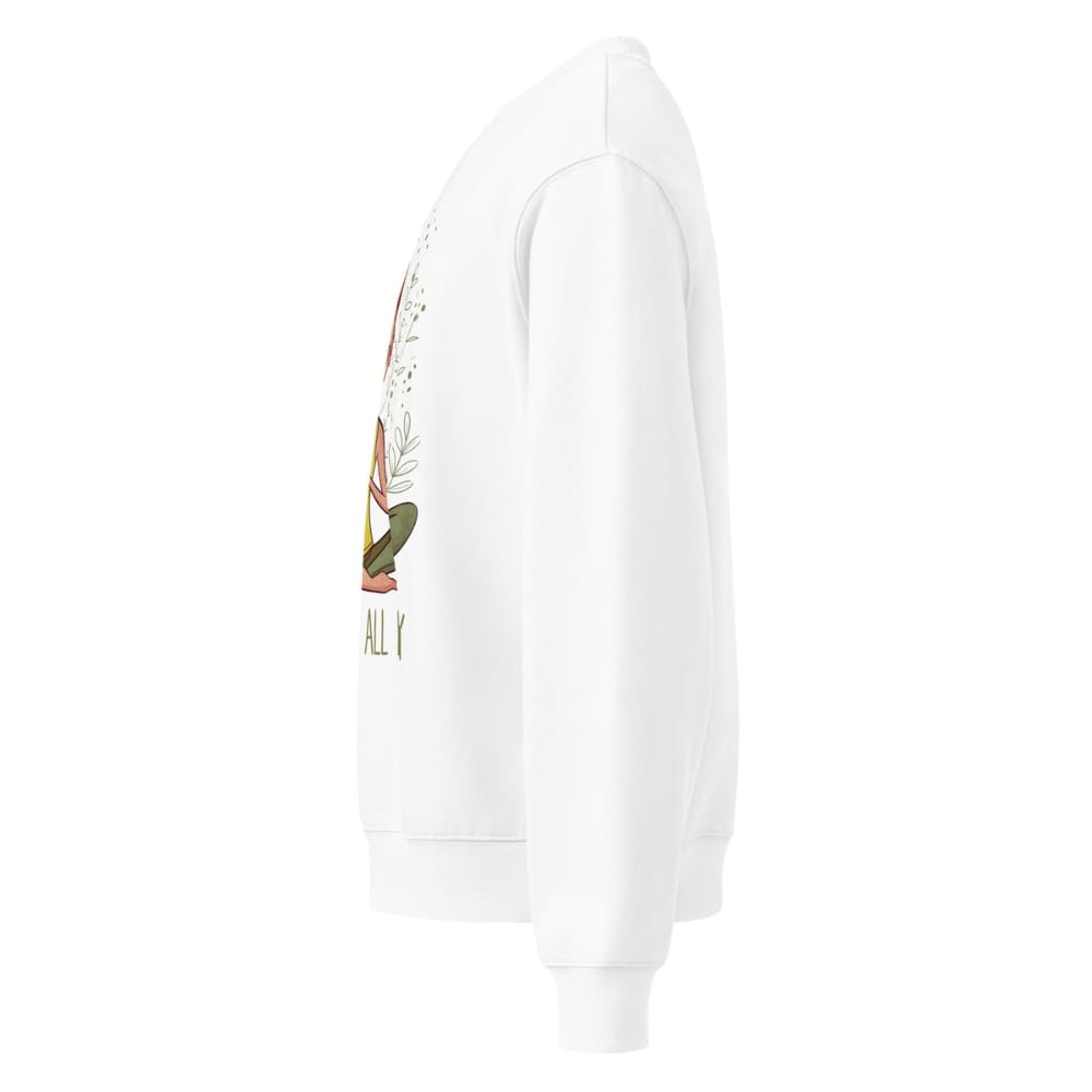 White hoodie with floral design on the sleeve against a white background