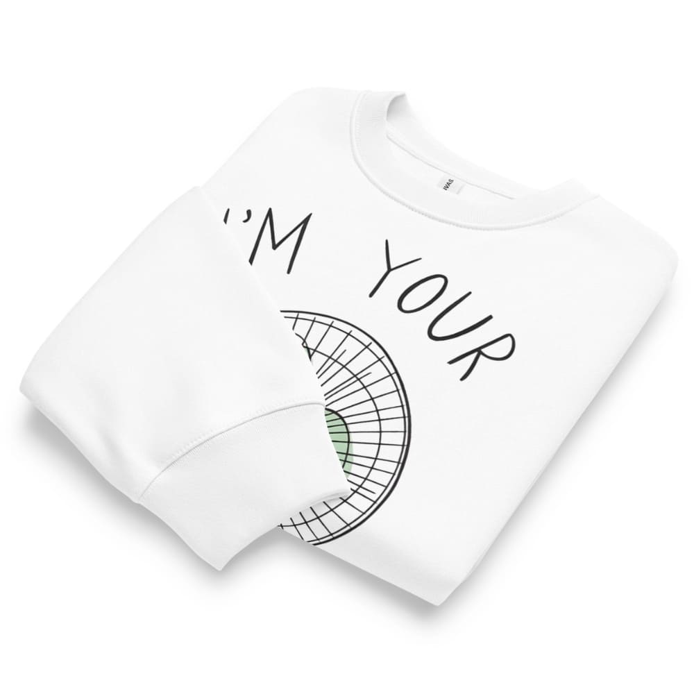 White t-shirt with black text and design on a white background