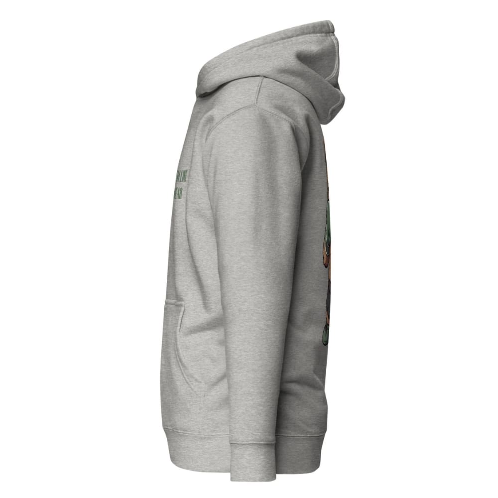 Gray hoodie with patches on a white background