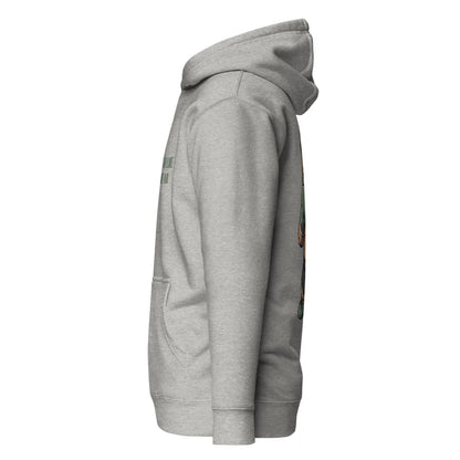 Gray hoodie with patches on a white background