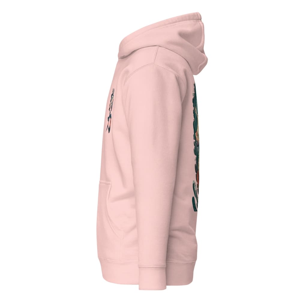 Pink hoodie with floral designs on a white background