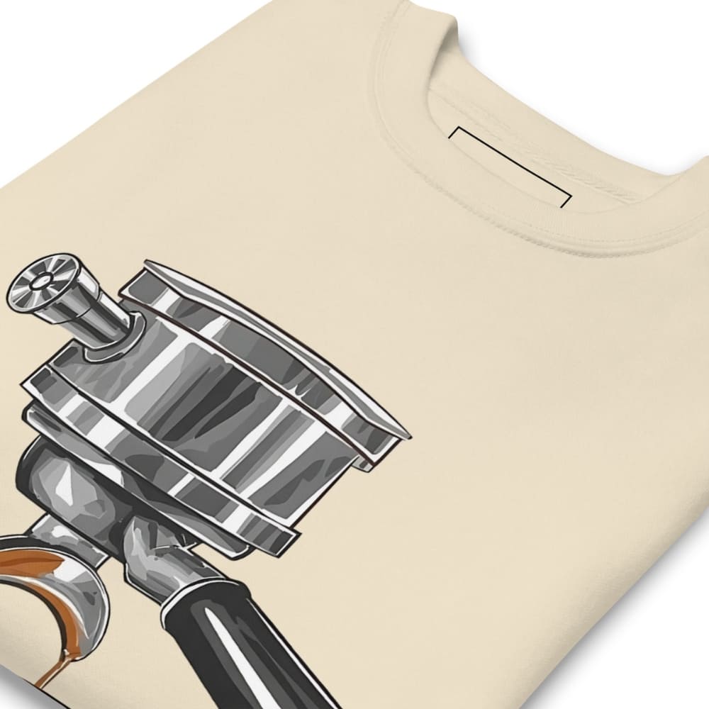 Beige t-shirt with a silver coffee filter design on a white background