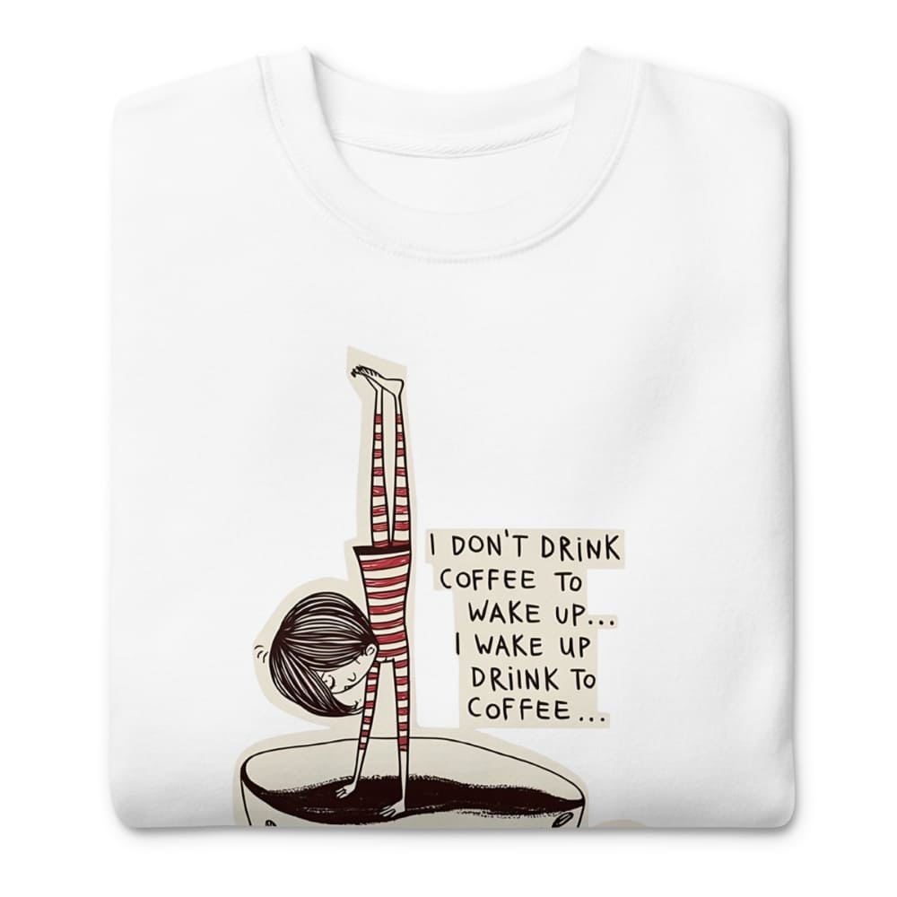 White t-shirt with a graphic of a person in a yoga pose and text on a white background