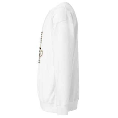 White handbag with a chain detail on a white background