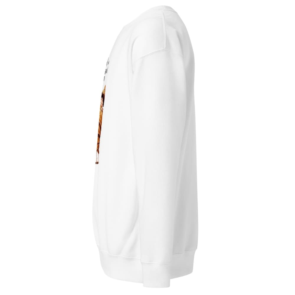 White hoodie with a colorful graphic on the sleeve against a white background
