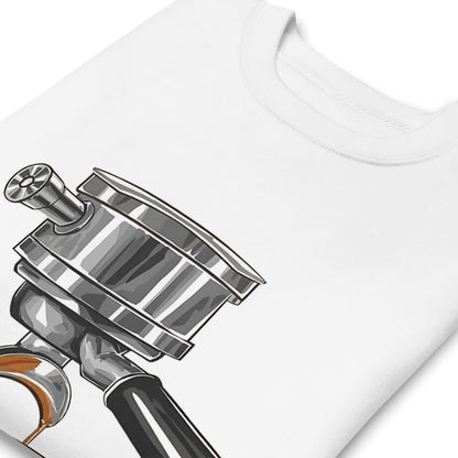 White t-shirt with a silver coffee filter design on a white background