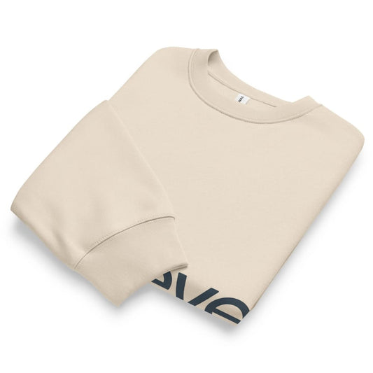 Beige sweatshirt with a logo on a white background