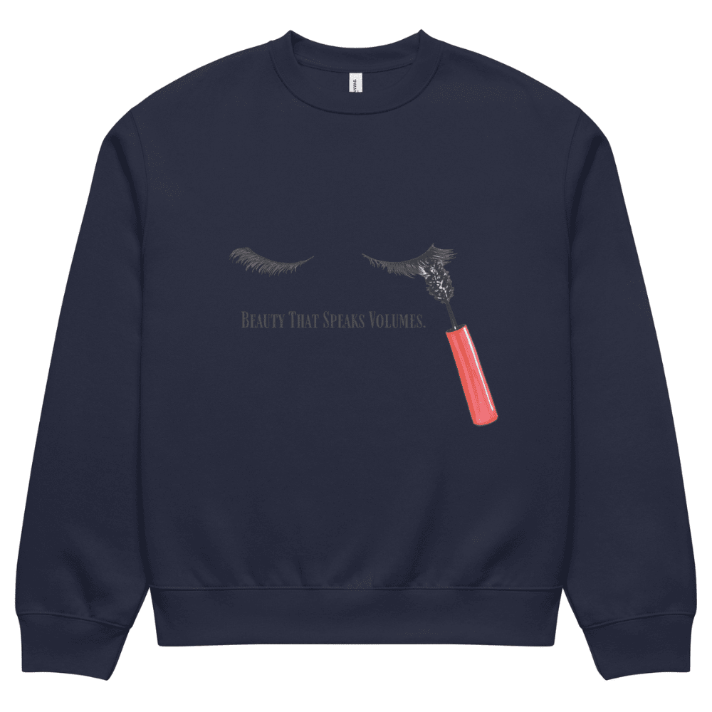 Navy blue sweatshirt with graphic design of a red-handled tool and text on a white background