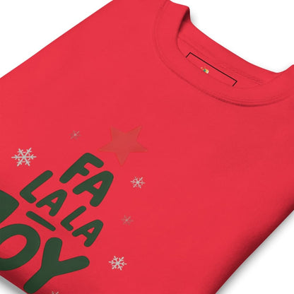 Red t-shirt with 'Fa La La' text and star design on a white background