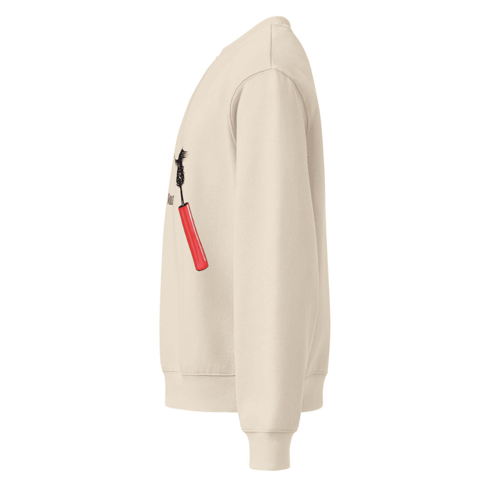 Beige hoodie with a red zipper pocket on a white background