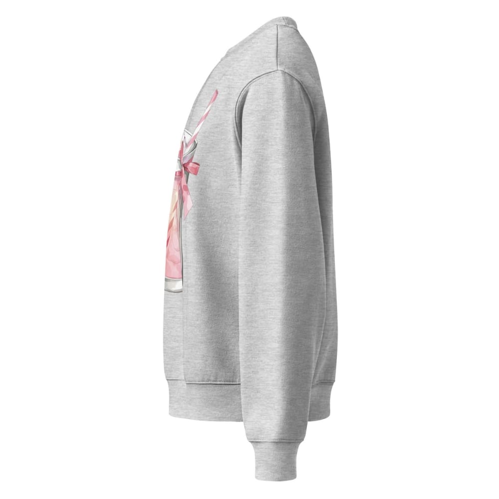 Gray hoodie with a pink graphic on a white background