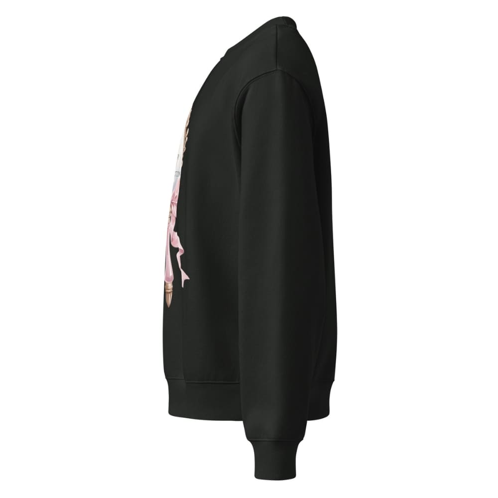 Black hoodie with a graphic design on the sleeve against a white background