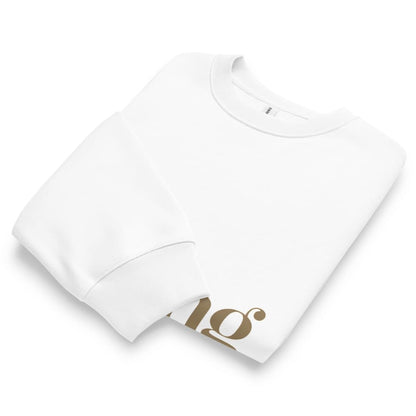 White t-shirt with a gold logo on a white background