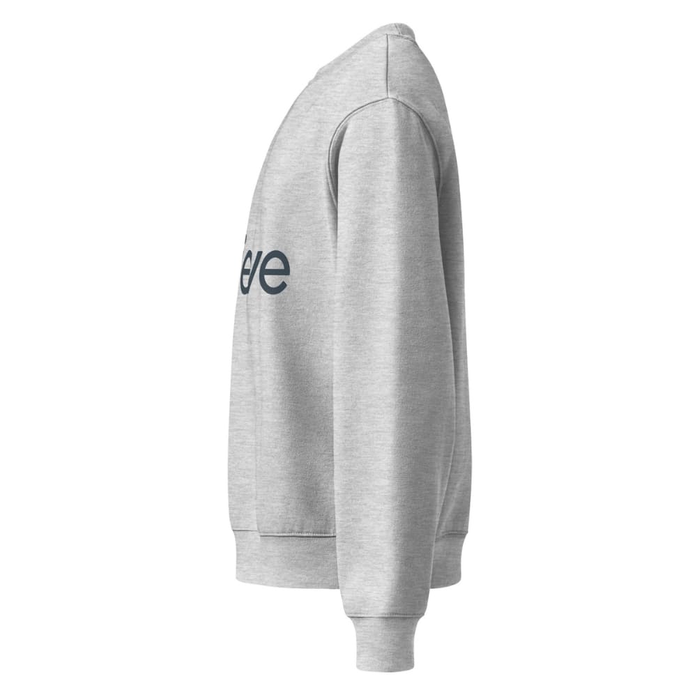 Gray hoodie with a brand logo on the chest against a white background