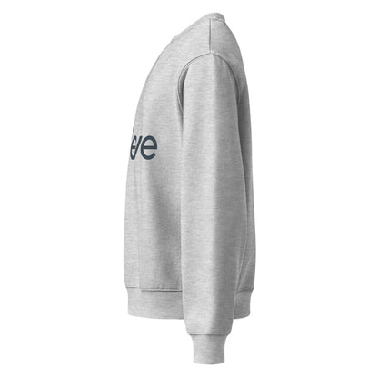 Gray hoodie with a brand logo on the chest against a white background