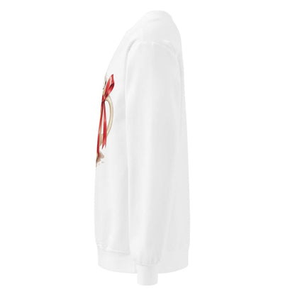 White cylindrical object with a red design on a white background