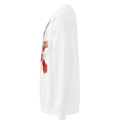 White cylindrical object with a printed design on a white background