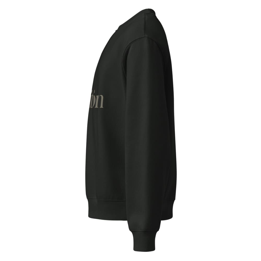 Black hoodie with text on the sleeve against a white background