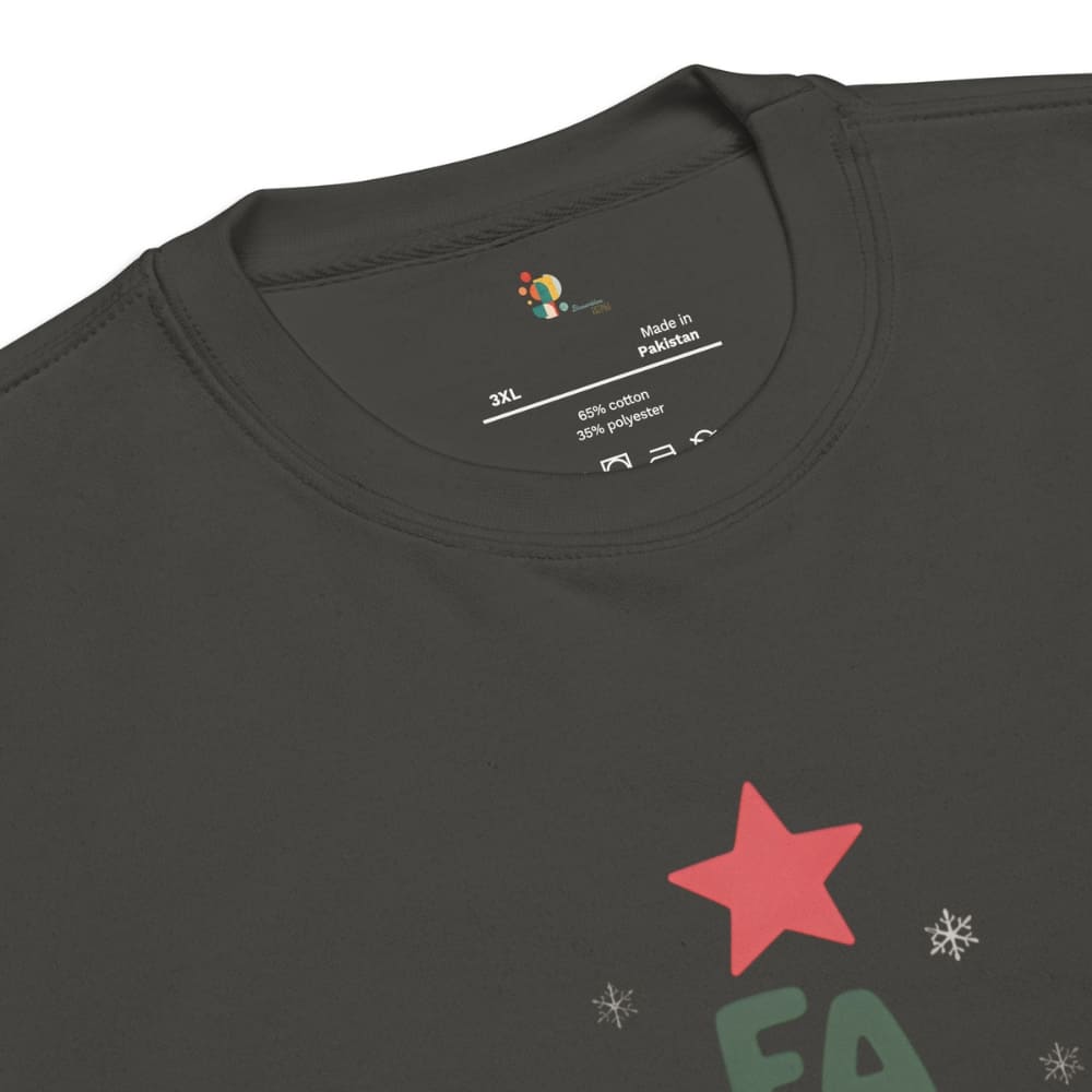 Black t-shirt with red star and green text on a white background