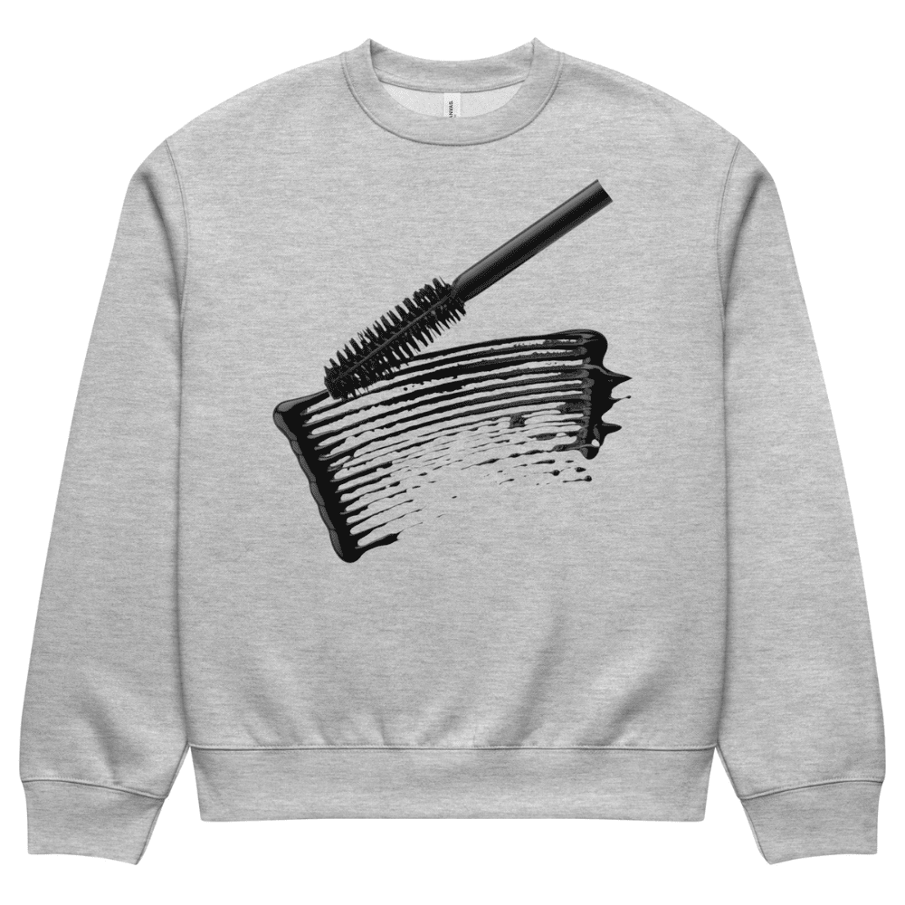 Gray sweatshirt with a black graphic design of a brush and comb on a white background