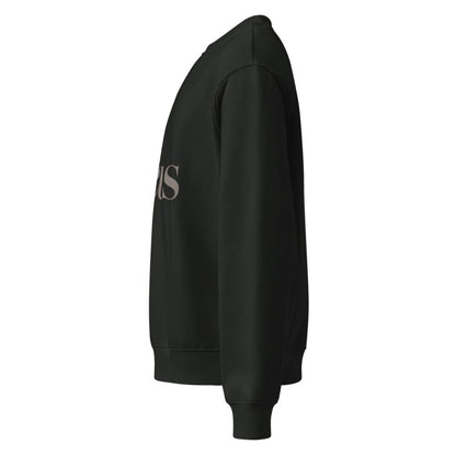 Black hoodie with white text on the sleeve against a white background