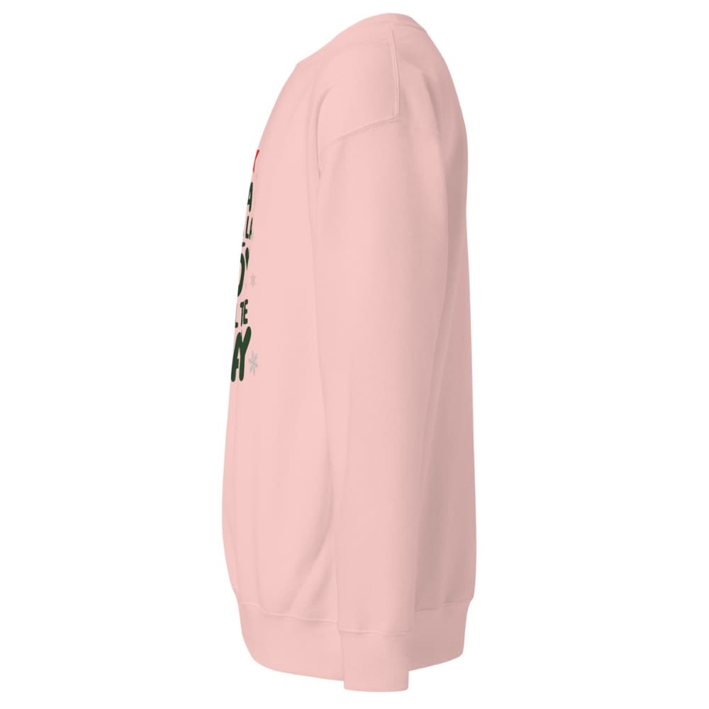 Pink hoodie with text on the sleeve against a white background