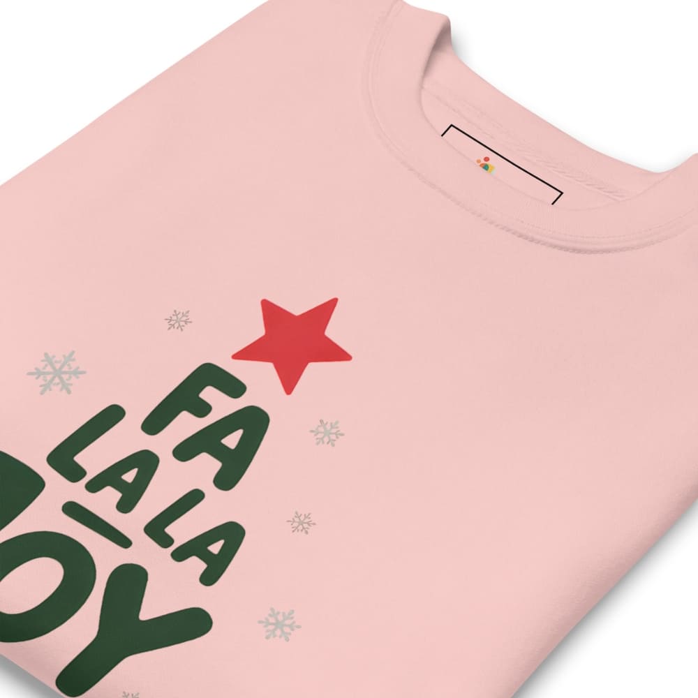 Pink t-shirt with 'Fa La La' text and red star design on a white background